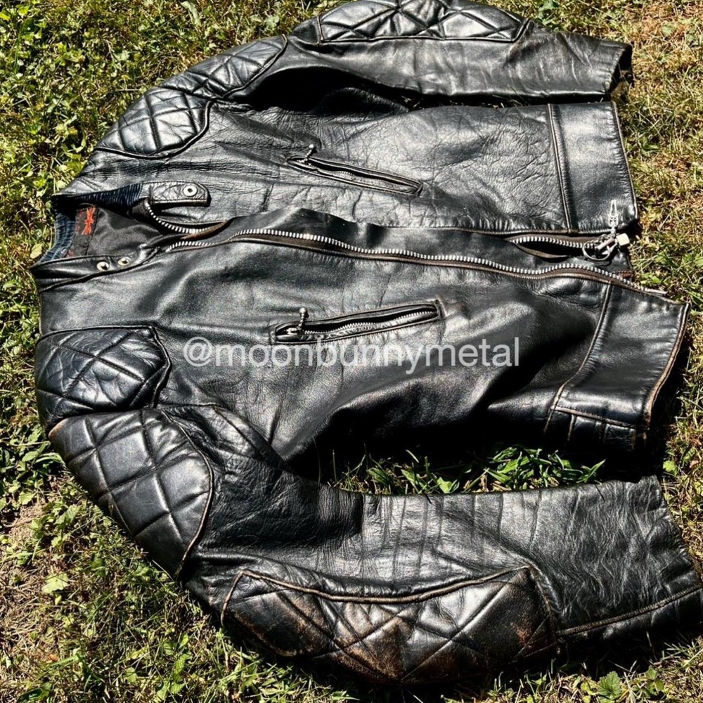 Vintage Distressed Quilted Leather Jacket Moto Biker Grunge Goth Punk XS Patina - Picture 5 of 9